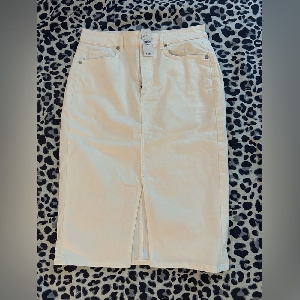 Loft white denim skirt size 6 NWT